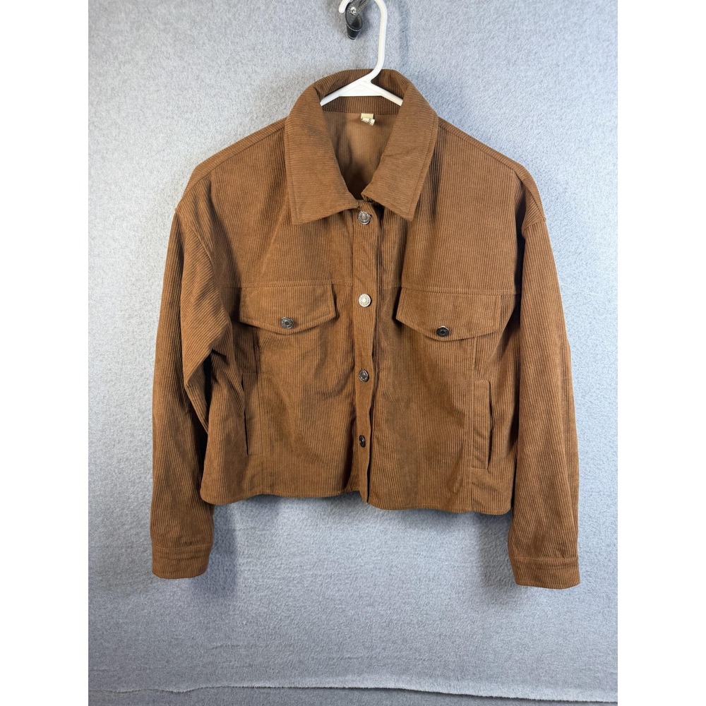 Pinkmarco Jacket Womens Small Brown Corduroy Button Front Cropped Pockets Short